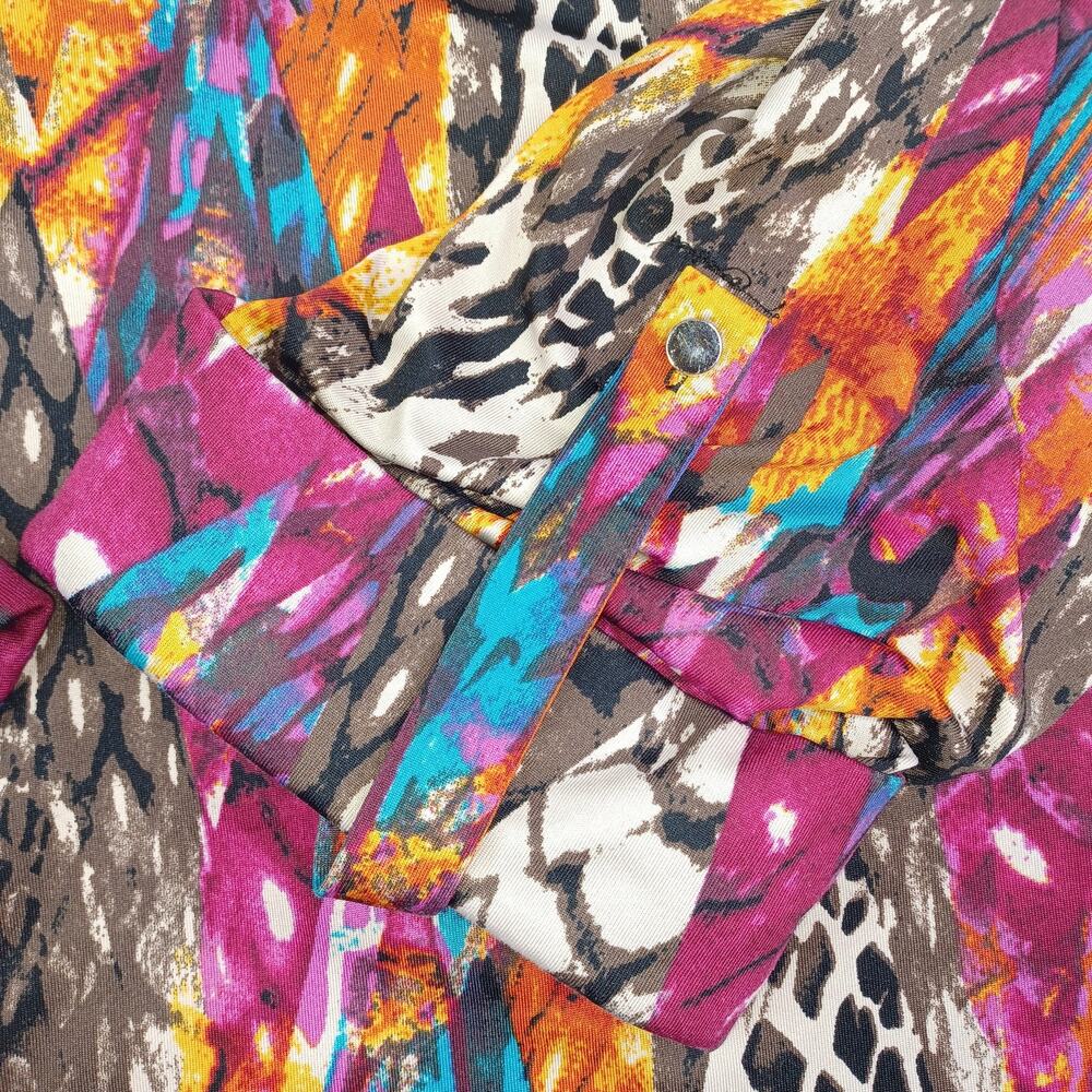 New Directions Women 2X Mixed Print Tunic Top Roll Tab Sleeve Stretch Knit Artsy - Picture 5 of 8